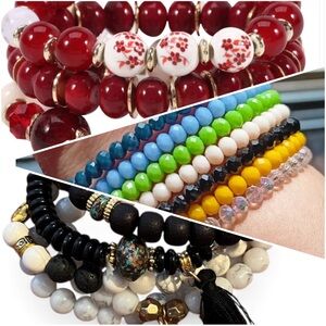 3 Sets of Elegant Multicolor Beaded Bracelets